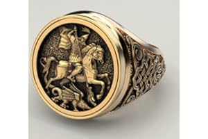 ATAGOR Anello da Uomo sovrano Unico Ritratto di San Giorgio Placcato 925 Soldato Romano a Due Colori Anello del Drago Anelli Anelli da Uomo Anelli Anello da Uomo in tungsteno Anello da Uomo Oura