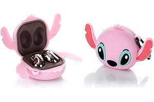 YIGEYI Silikonowe etui Kompatybilne z Galaxy Buds Live Funny Cute 3D Cartoon Cover [Serial Animowany] (Duże Uszy Stitch Różowe)