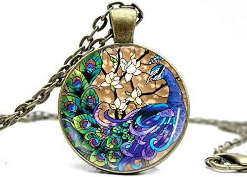 Peacock Pendant Necklace Vintage Ladies' Necklace Fashion Glass Dome Jewelry