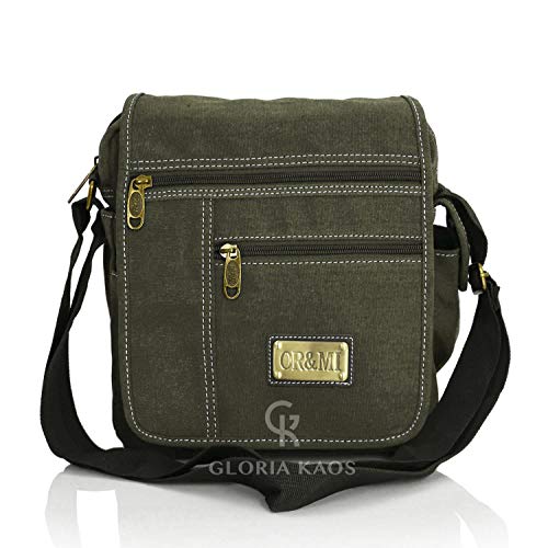 Gloria Kaos - Bolso Hombre Con Bandolera de Lona Ajustable Con Bolsillo Para Teléfono Móvil - Bolsillo Múltiple (3348-Mil.Green)