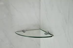 BSM Marketing Eckregal aus Glas, 6 mm dick, mit Zwei verchromten Halterungen, 200 x 200 mm