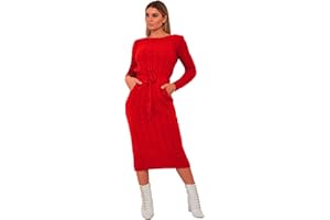 Crazy Girls Women Ladies Cable Knitted Side Pocket Long Sleeve Tie Up Midi Party Jumper Dress