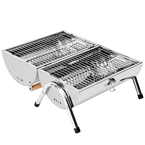 TecTake BBQ Grill portable rustfree stainless steel 2 grill areas