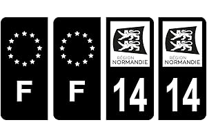 HADEXIA Lot 4 Autocollants Plaque immatriculation département 14 Calvados Région Normandie Noir & F France Europe