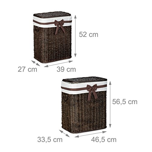 Relaxdays Wäschekorb 2er Set geflochten Buri eckig H x B x T: 56,5 x 46,5 x 33,5 cm stapelbare Wäschetruhe mit herausnehmbarem Wäschesack ca. 67 L Wäschesammler mit Schleife atmungsaktiv, schokobraun - 3