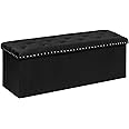 B FSOBEIIALEO Storage Ottoman Bench, Folding Tufted Ottomans with Storage, Extra Large 140L Storage Chest Storage Boxes Footrest Bench for Bedroom, Luxury Velvet Fabric 43 Inches Black