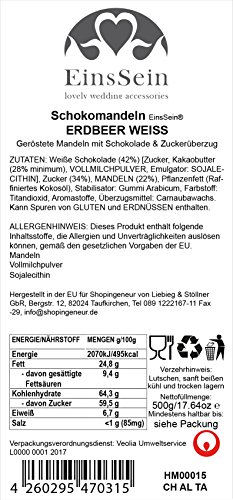 500g Hochzeitsmandeln EinsSein® Erdbeere weiß Schokomandeln Gastgeschenke Hochzeit Zuckermandeln Schokomandeln Bonboniere Bonbons Schokotafeln ohne organzasäckchen Dragees Taufe Taufmandeln kg 500g - 2
