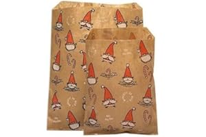 TRULY SWEET CANDY 50 Kraft Paper Bags - 5" x 7" (29 Styles), Sweet/Gift/Counter/Food Bags (Smiling Santa)