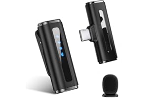 Digitek DWM-010 Wireless Microphone with Type-C Connector, 2.4G Plug & Play Lavalier Mic, Noise Reduction, 40m Range, 7H Battery, 1 Transmitter & 1 Receiver for Mobile, Live Streaming & Meetings