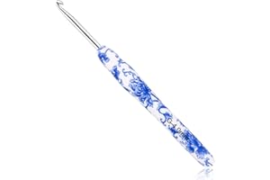 BCMRUN 4 mm(8) Crochet Hook, Ergonomic Handle for Arthritic Hands, Soft Rubber Grip Extra Long Knitting Needles for Beginners and Knitting Crocheting Yarn (4.0mm-8), Blue (China Flower Hooks 05)