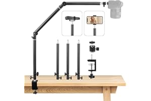 JEBUTU MS05 Kamera Tischstativ Overhead Stativ mit 1/4" Kugelkopf, Klemmstativ Flexibel Gelenkarm Tisch Halterung für Kamera, Ringlicht, Webcam, Projektor, Max. Belastung 3 kg