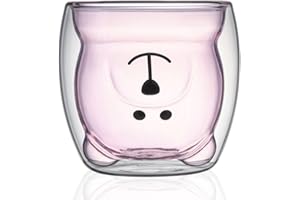 LINCMAN Cute Mugs Glass Double Wall Insulated Glasses Espresso Cup Tea Cup Milk Cup Bear Mugs Office Cup Birthday Gifts Drinking cup
