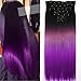 Neverland Beauty 24 Inches (60cm) Full Head 7 Pieces 16 clips Clip in Hair Extensions Extension Long Straight Ombre Hairpiece (Natural Black to Violet Purple)