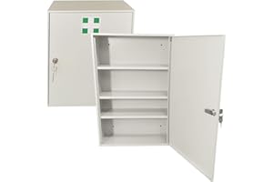 LEOMAR Armadietto per Medicinali, in Lamiera d'acciaio, 3 Ripiani, Chiudibile a Chiave, Armadietto per Farmaci con 2 Chiavi, Ante in Metallo, 14 x 35 x 52 cm