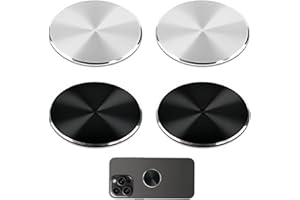 QEQSHQO 4 Unidades Láminas Metálicas Autoadhesivas, Fuerte Adhesivo, Magnéticas para Soporte iman movil Coche, Reemplazo de Placa de Metal (Negro, Plata)