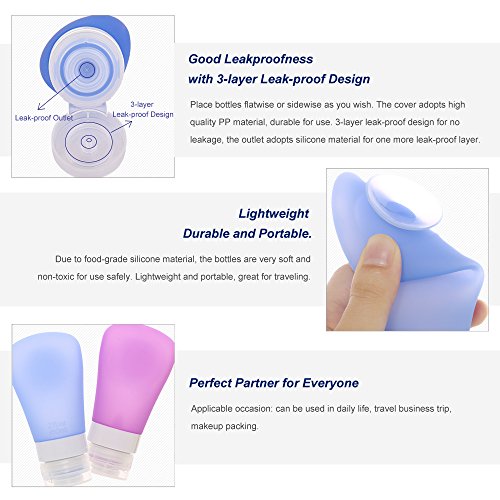 Anself 4 Stück Silikon Reise Flaschen Set mit Saugnapf (Größe Optional) - 8