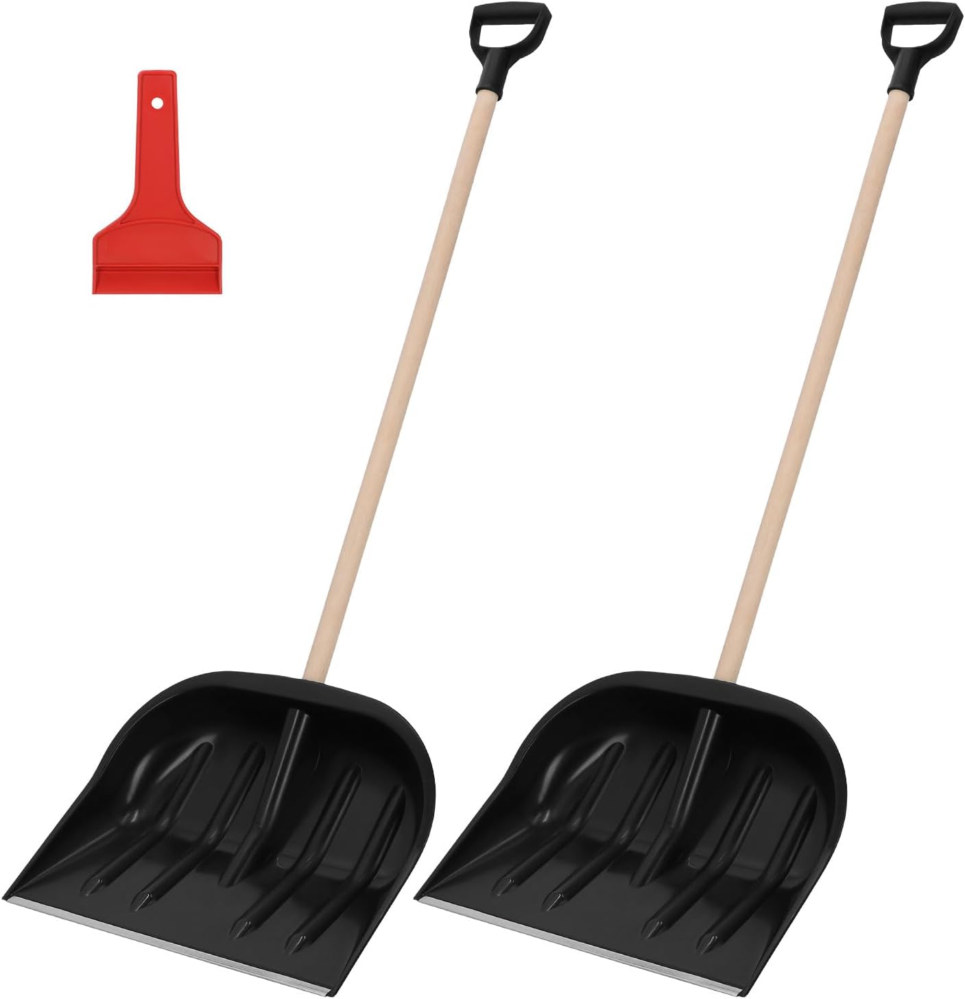 KOTARBAU® Juego de 2 palas de nieve para coche de 47 cm con mango de madera de 137 cm + raspador de hielo para coche, para quitar la nieve, rascador de parabrisas para coche con borde de goma