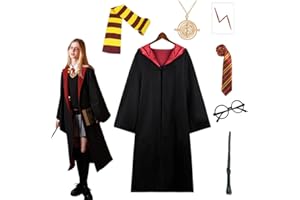 HAOYUNLAI Costume Magicien Enfant Adulte Déguisement Cosplay Sorcier avec Cravate écharpe Baguette Lunettes Collier Unisexe Uniforme Collège Robe de Magicien pour Halloween Fête Carnaval