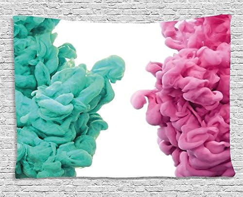 ufdinhaha Pink Tapestry, Abstract Art Ink Swirling in Water Splashes of Paint on White Background Pattern, Wall Hanging for Bedroom Living Room Dorm, 80WX60L Inches, Pink and Green
