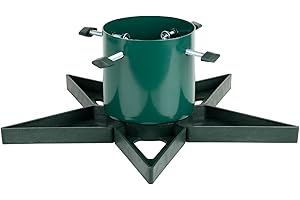 GMUK HOME & GARDEN PRODUCTS Star Design Christmas Tree Stand with Water Reservoir for Live Fir and Pine Trees, Stable Metal Base with Heavy Duty Plastic Legs, Fun and Colourful Holiday Decor, Adjustable Trunk Support - Green
