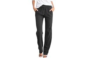 ERRCOM Femme Lin Pantalon Été Coton Lin Pantalon Léger Casual Elegant Pantalon Élastique Pantalon Décontractée Couleur Unie Mode Pants avec Poches