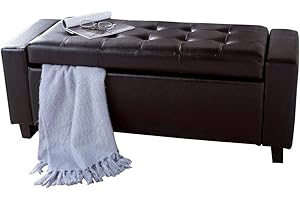 BAKAJI Cassapanca Pouf Contenitore Poggiapiedi per Camera da Letto Panca Sgabello con Struttura in Legno Rivestimento in Eco Pelle Seduta Apribile Imbottita Dimensioni: 110 x 40 x 40 cm (Marrone)