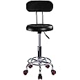 XJYMCOM Round Rolling Swivel Salon Stool with Back Support, PU Leather Seat, Adjustable Hydraulic Gas Lift, Footrest for Shop Office and Home (Black)
