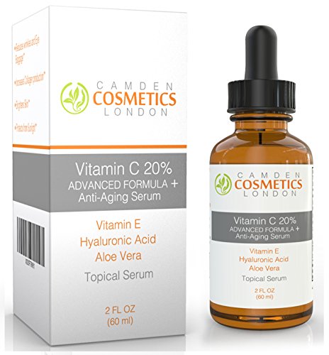 #1 The Best Vitamin C Serum for Face 2oz (60ml) 20% Vitamin C Serum With Hyaluronic Acid: Camden Cosmetics London Is The Most Recommended Anti Ageing Serum for Increased Collagen Production and Less Fine Lines, Dark Spots & Wrinkles - 98% Natural Age Defying Serum with Organic Clinical Strength 20% Vitamin C + Moisturiser + Vitamin E - Vitamin C Serum Vegan - Vitamin C Serum for Acne and Scars - for Men and Women - 100% Satisfaction GUARANTEED