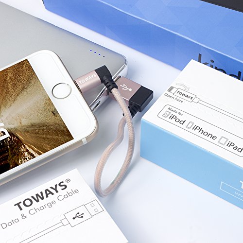 iPhone Ladekabel Toways Lightning Kabel [Apple MFi zertifiziert] 90 Grad Winkel Stecker 0.15m Nylon USB Datenkabel für iPhone 7 / 7 Plus / 5 / iPhone 6 / iPhone SE / 6 / 6 Plus / 6s / 6s Plus / 5 / 5c / 5s, iPad Pro Air Air 2 mini2 mini3 4th Gen, iPod Nano 7th Gen, DJI Mavic Pro Drone, Power Bank – Rose Gold - 6