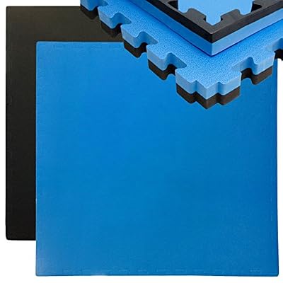 Eyepower Tapis Puzzle de Fitness 90x90cm Protection Sol de Sport en Mousse EVA épais 40mm Extensible réversible Noir Bleu