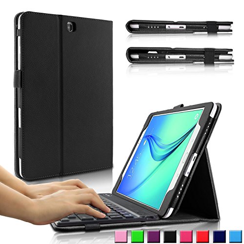 Infiland Samsung Galaxy Tab A 9.7 Bluetooth Tastatur Hülle Keyboard Hülle Case -Slim Fit Kunstleder Stand Tasche mit Hochwertige Abnehmbar Drahtlos Bluetooth Tastatur für Samsung Galaxy Tab A T550N / T555N (9,7 Zoll) Tablet(QWERTZ Tastatur,Schwarz)