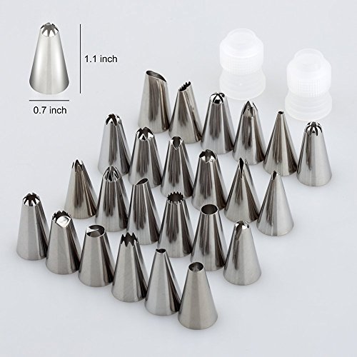 Thsinde Spritztüllen Set mit 30 Stücke Garniertülle 24 Spritzbeutel 1 Dekorieren Spritze für Pralinen, Plätzchen, Keksen, Kuchen und Torten Deko aus Edelstahl - 6