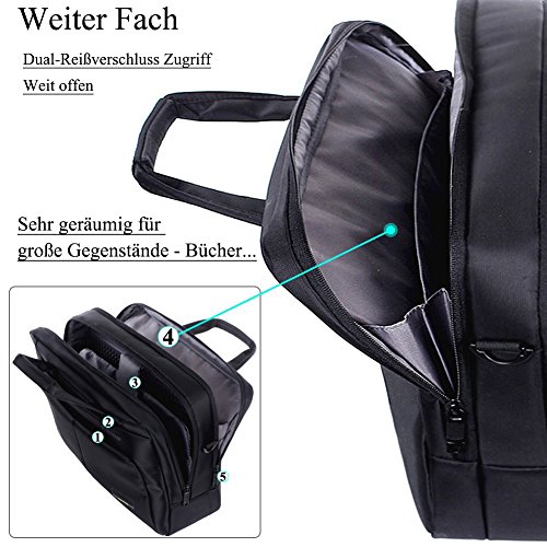 Laptop Tasche, BRINCH 15,6 Zoll Nylon Stil geräumig Multi-Fach Laptop Schultertasche Messenger Bag Handtasche Tablet Aktentasche Umhängetasche für 15 – 15,6 Zoll Laptop / Notebook / Macbook / Tablet Computers,Schwarz - 4