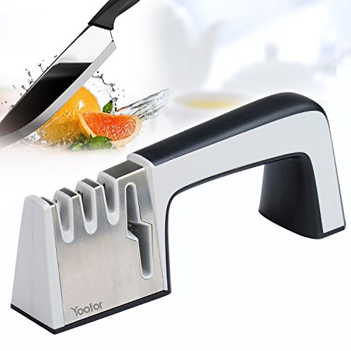 Yoofor Messerschärfer Messerschleifer Knife Sharpener – und Scherenschleifer, Professionelles 4 Stufen-Schleifsystem – Schwarz - 4