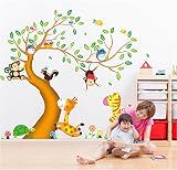 ufengke® Cartoon glücklich Tier Baum mit Eule Affen Zebra Giraffe Wandsticker, Babyzimmer Kinderzimmer Entfernbare Wandtattoos Wandbilder - 2
