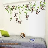 HALLOBO® Wandtattoo Affe Schaukel Affen Wandaufkleber Monkey Wandsticker Kinderzimmer Kinder Baby - 3
