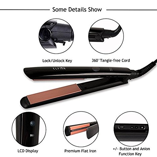 ELFINA Professionelle Glatteisen haarglätter mit breite Keramik Platte, Salon Glätteisen Keramik Haarglätter und LCD EU Stecker für Lange Haare Pflegen- Schwarz - 3