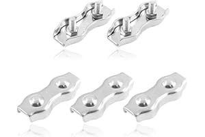 CMUYKIBU 5 Pièces Serre Cable Acier, Serre Corde,M4 Double Serre-Câbles,Double Serre Câbles Inox,M4 Serre-Câbles en Acier Inoxydable pour la fixation d'un auvent de corde à linge