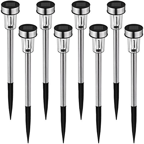 TecTake 8x LED Solar Außenleuchte Gartenleuchte | mit Einschaltautomatik | Edelstahlrohr | kaltweiß