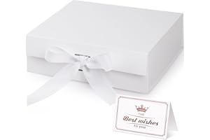 Hianjoo Boîte Cadeau avec Couvercle 23x17x7 cm, Coffrets cadeaux pliables avec Couvercle Magnétique et Ruban pour Mariages, anniversaires, Saint-Valentin, Noël-Blanc