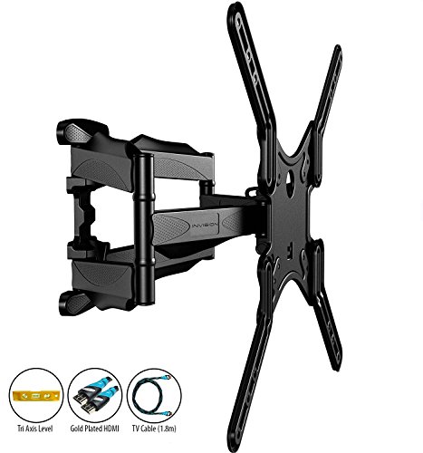 Invision® Doppelarm TV Wandhalterung mit - für 24 bis 55-Zoll-LED-LCD-Plasma-und Curved Bildschirme - Schwenkbar Neigbar Feature - Mit 1080p HDMI Kabel und Wasserwaage * Bitte bestätigen TV VESA Montagelochmessungen vor Kauf * (HDTV-DL)