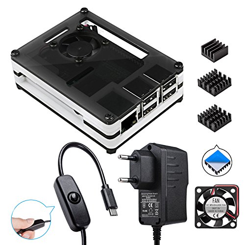 Para Caja Raspberry Pi 3 b  con Cargador 5V 2 5A con Conector ON   OFF   3 x Disipadores   Ventilador Compatible con Raspberry Pi 3 2 model b  b Case No incluye la placa Raspberry Pi 