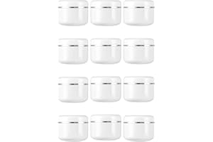 SHIRENE Tarros de Crema Vacio,12 Piezas 50ml Cosméticos Envase Tarros de Plástico Recipiente Muestra Pequeñas Latas Recargables con Pegatina y Mini Espátulas para Cosméticos Crema Loción