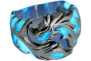 ausuky Cool Adjustable Mens Glow In The Dark Punk Vintage Luminous Dragon Ring Jewelry (Silver+Blue)