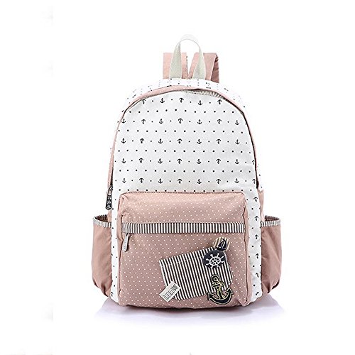 Preisvergleich Produktbild Frauen Damen Mädchen Rucksack 2017 Neue Leinwand Umhängetasche Handtaschen Koreanische Mode Handtaschen Mode Welle Punkt Middle School Student Tasche Reisetasche (34 * 17 * 43 Cm) (Rosa)