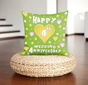 DreamVio Happy 4th Anniversary Pillow,Cushion for Gifting on Birthday's & Wedding to Couple,Husband, Wife, Friends Color : Green (12 x 12 inch)