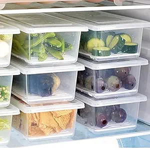 WOPMENT Food Storage Container Pack of 6 with Removable Drain Plate and Lid 1500 ml Fridge Storage Box Stackable Plastic Freezer Storage Containers To Keep Fresh for Fish, Meat, Vegetables, Fruits