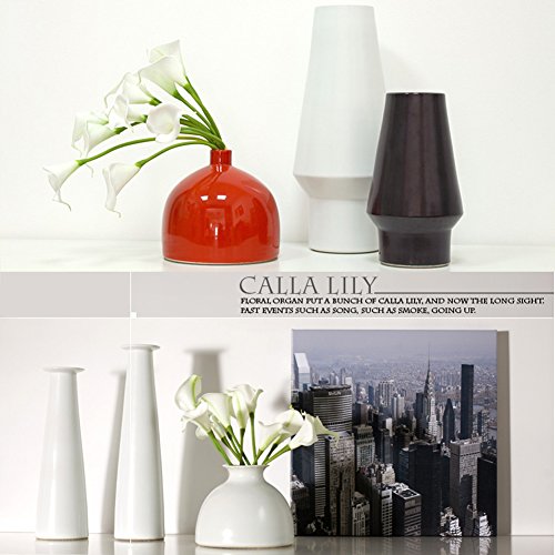 10 Stück JUYUAN-EU Calla künstliche Blumen mit Blätter Dekoriere Kunstblumen Latex Real Touch Bridal Wedding Bouquet Home Decor Weiss - 5