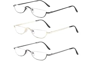KoKoBin Half Frame Reading Glasses Spring Hinges for Men Women Slim Half Moon Lens Readers Metal Semi Rimless eyewear