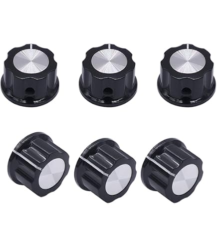 Produktbild von 3 Potentiometer-Drehknöpfe – 36 X 6 Mm Schaftaufnahme, Silber/schwarz – Verstellbar, Für 6-mm-Wellen – Audio & Regeltechnik